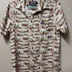 BURLEBO White and Brown Casual Button Down Shirt with Retro Print